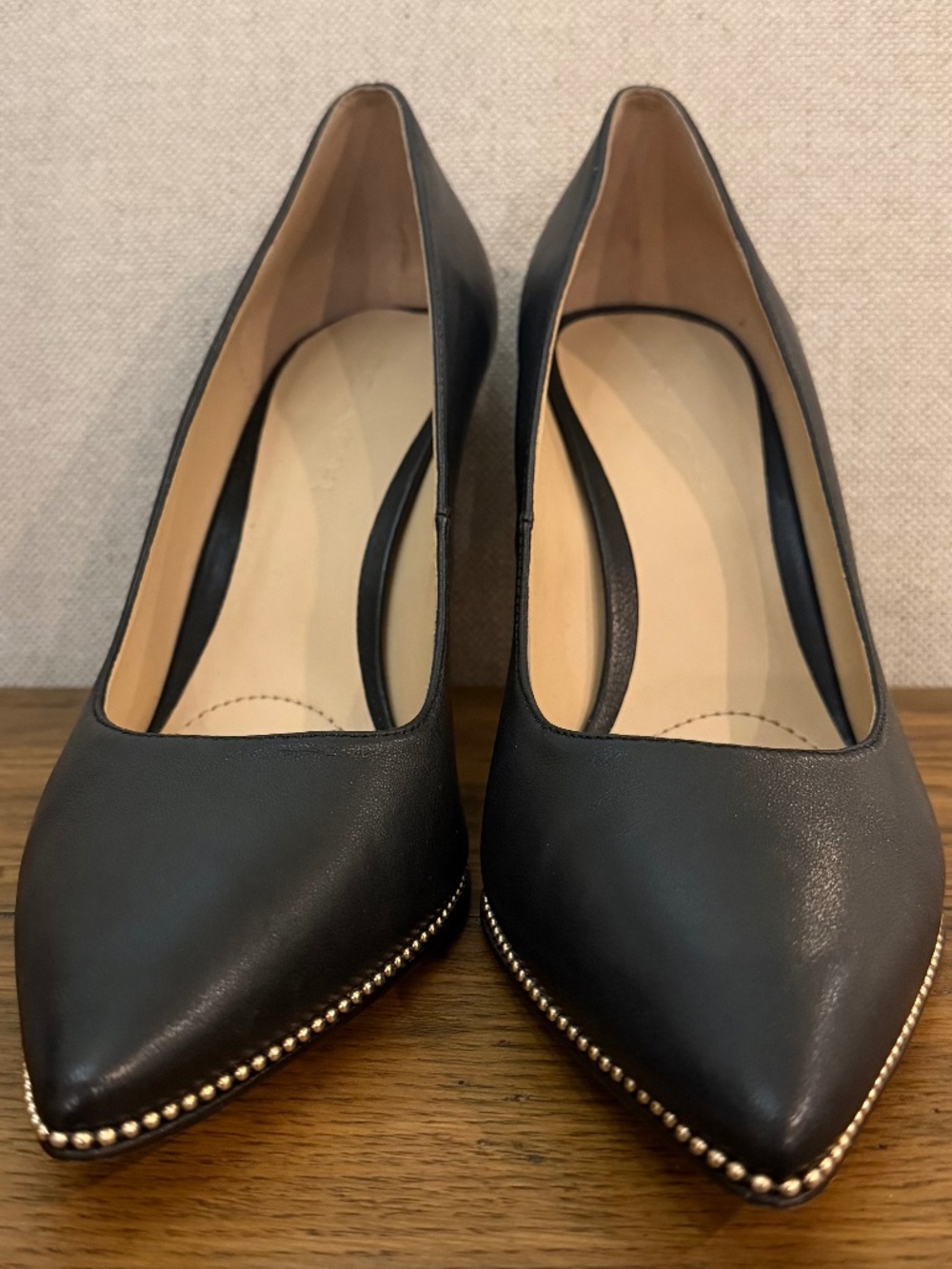 COACH Waverly Black Leather Beadchain Pointed Toe Pumps Heels